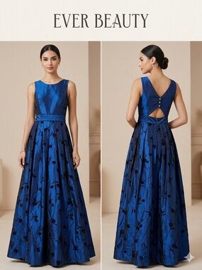 NWT Ever Beauty Sleeveless Royal Blue Floral Maxi Dress Gown Formal Prom Wedding